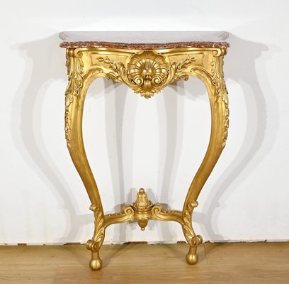 Napoleon III Louis XV Style Wall Console in Gilded Wood, Mid-19th Century-RVK-1783239