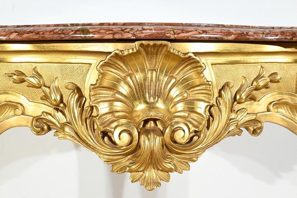 Napoleon III Louis XV Style Wall Console in Gilded Wood, Mid-19th Century-RVK-1783239