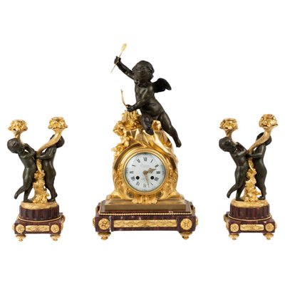 Napoleon III Mantel Clock, 19th Century, Set of 3-WFS-1762568