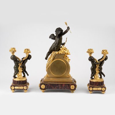 Napoleon III Mantel Clock, 19th Century, Set of 3-WFS-1762568