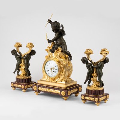 Napoleon III Mantel Clock, 19th Century, Set of 3-WFS-1762568