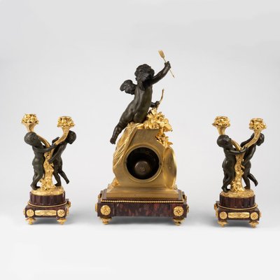 Napoleon III Mantel Clock, 19th Century, Set of 3-WFS-1762568