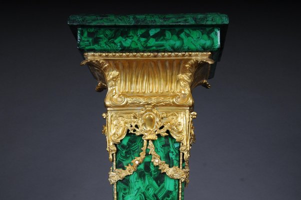 Napoleon III Marble Column with Malachite Bronze-FLW-1401736