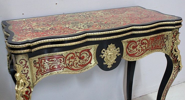 Napoleon III Marquetry Boulle Game Table, 19th Century-RVK-1438329