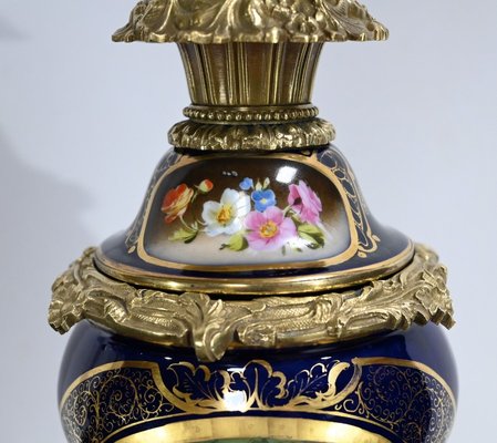 Napoleon III Oil Table Lamps in Sèvres Porcelain & Bronze, 19th Century, Set of 2-RVK-1701995