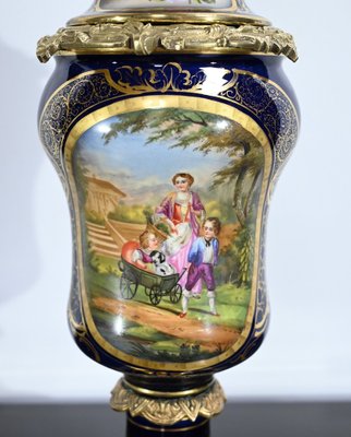 Napoleon III Oil Table Lamps in Sèvres Porcelain & Bronze, 19th Century, Set of 2-RVK-1701995