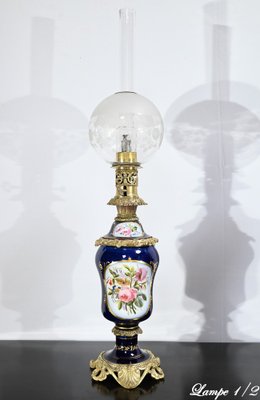 Napoleon III Oil Table Lamps in Sèvres Porcelain & Bronze, 19th Century, Set of 2-RVK-1701995