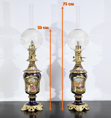 Napoleon III Oil Table Lamps in Sèvres Porcelain & Bronze, 19th Century, Set of 2-RVK-1701995