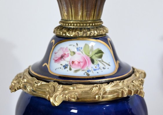 Napoleon III Oil Table Lamps in Sèvres Porcelain & Bronze, 19th Century, Set of 2-RVK-1701995