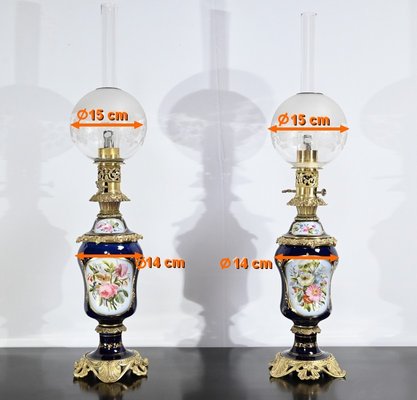 Napoleon III Oil Table Lamps in Sèvres Porcelain & Bronze, 19th Century, Set of 2-RVK-1701995