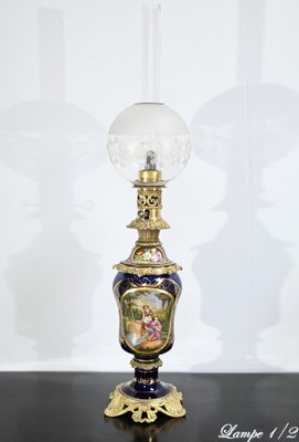 Napoleon III Oil Table Lamps in Sèvres Porcelain & Bronze, 19th Century, Set of 2-RVK-1701995