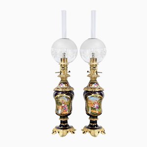 Napoleon III Oil Table Lamps in Sèvres Porcelain & Bronze, 19th Century, Set of 2-RVK-1701995