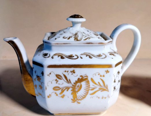 Napoleon III Porcelain De Paris Teapot and Sugar Bowl with Pure Gold Decorations, Set of 2-QRS-1104370