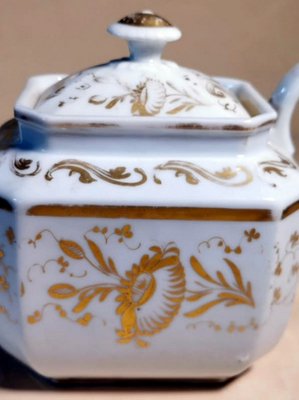 Napoleon III Porcelain De Paris Teapot and Sugar Bowl with Pure Gold Decorations, Set of 2-QRS-1104370