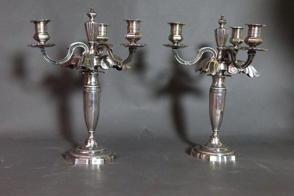 Napoleon III Silver Metal Candelabras, Set of 2-WSV-1359950