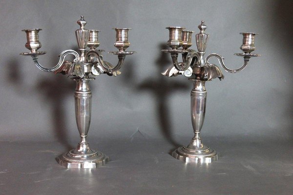 Napoleon III Silver Metal Candelabras, Set of 2-WSV-1359950