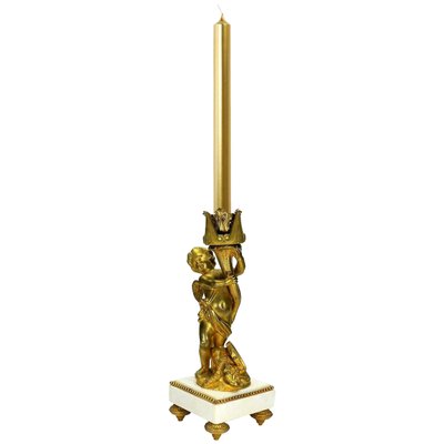 Napoleon III Style Candlestick in White Marble and Fire-Gilt Bronze, 1860s-VDW-848792