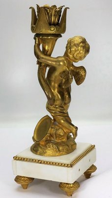 Napoleon III Style Candlestick in White Marble and Fire-Gilt Bronze, 1860s-VDW-848792