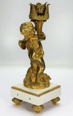 Napoleon III Style Candlestick in White Marble and Fire-Gilt Bronze, 1860s-VDW-848792