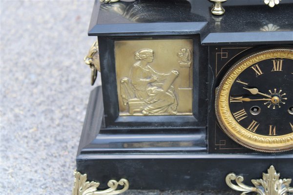 Napoleon III Table Clock in Black Marble and Brass, 1870s-EH-1720698