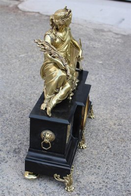 Napoleon III Table Clock in Black Marble and Brass, 1870s-EH-1720698