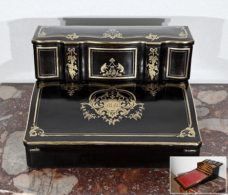 Napoleon III Traveller's Writing Table in Blackened Wood, 19th Century-RVK-1447109