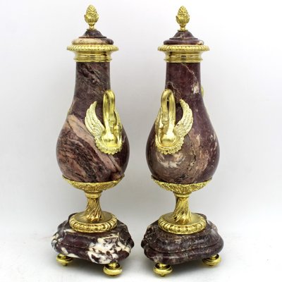 Napoleon III Vases in Golden Bronze and Marble, 19th Century, Set of 2-UMS-1719907