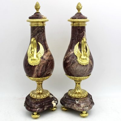 Napoleon III Vases in Golden Bronze and Marble, 19th Century, Set of 2-UMS-1719907