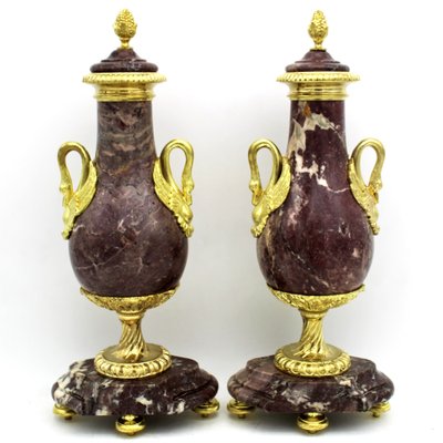 Napoleon III Vases in Golden Bronze and Marble, 19th Century, Set of 2-UMS-1719907