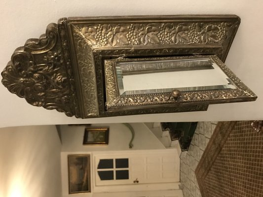 Napoleonic Era Brass Cabinet with Beveled Mirror and Brushes, 1920s-WQQ-1763640