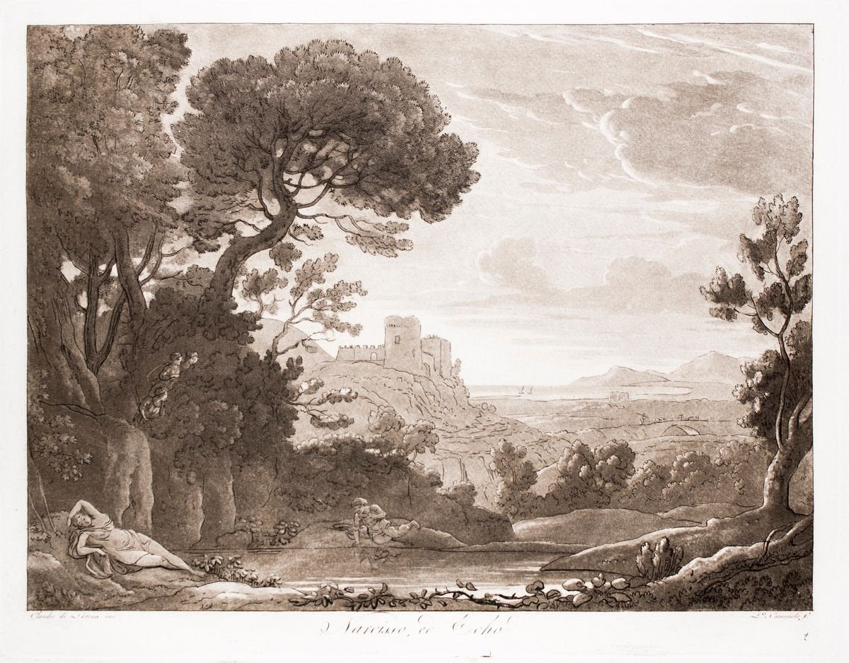 Narciso and Echo - Original B/W Etching after Claude Lorrain - 1815 1815