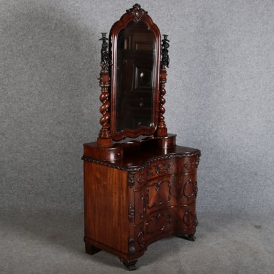 Narrow Chest of Drawers in Mahogany with Cast Iron Candlesticks and Mirror, 1860s-DXD-1790787