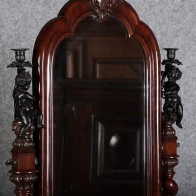 Narrow Chest of Drawers in Mahogany with Cast Iron Candlesticks and Mirror, 1860s-DXD-1790787