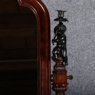 Narrow Chest of Drawers in Mahogany with Cast Iron Candlesticks and Mirror, 1860s-DXD-1790787