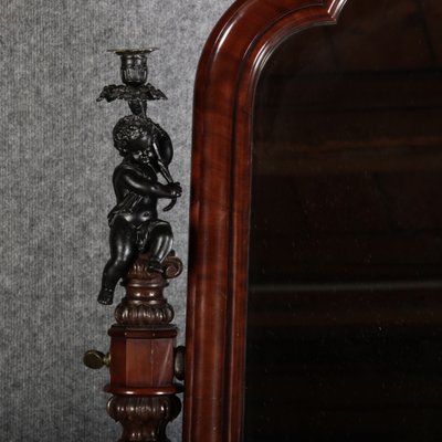 Narrow Chest of Drawers in Mahogany with Cast Iron Candlesticks and Mirror, 1860s-DXD-1790787