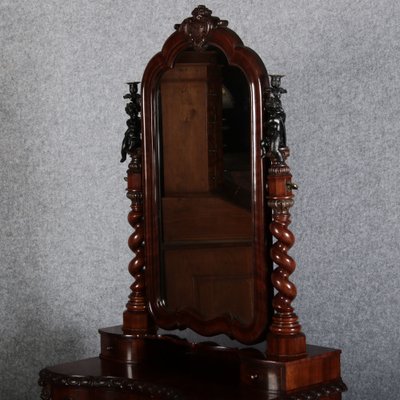 Narrow Chest of Drawers in Mahogany with Cast Iron Candlesticks and Mirror, 1860s-DXD-1790787