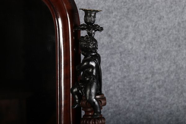 Narrow Chest of Drawers in Mahogany with Cast Iron Candlesticks and Mirror, 1860s-DXD-1790787