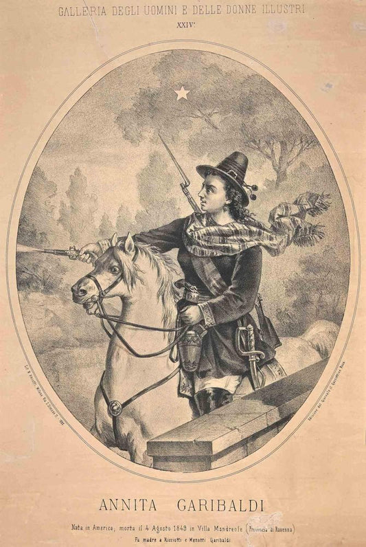 Natale Amiotti, Portrait of Anita Garibaldi Riding a Horse, 1880s, Lithograph