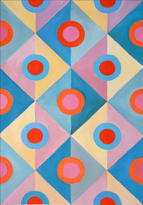 Natalia Roman, Art Deco Mirrored Turquoise and Pink Geometric Tiles, 2022, Acrylic on Watercolor Paper-RWC-1406964