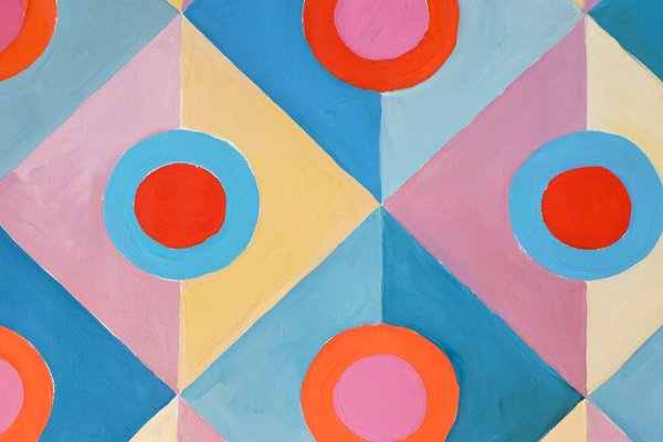 Natalia Roman, Art Deco Mirrored Turquoise and Pink Geometric Tiles, 2022, Acrylic on Watercolor Paper-RWC-1406964