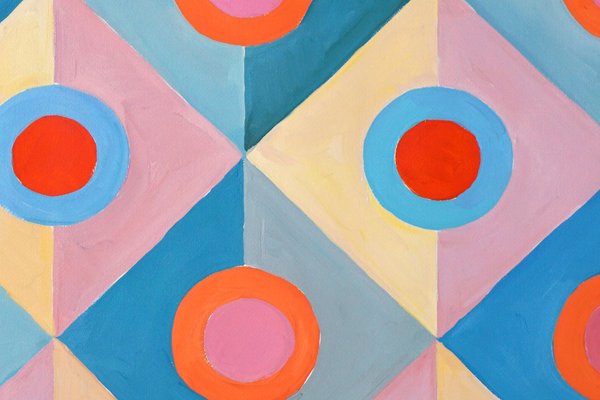 Natalia Roman, Art Deco Mirrored Turquoise and Pink Geometric Tiles, 2022, Acrylic on Watercolor Paper-RWC-1406964