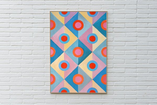 Natalia Roman, Art Deco Mirrored Turquoise and Pink Geometric Tiles, 2022, Acrylic on Watercolor Paper-RWC-1406964