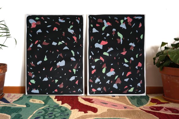 Natalia Roman, Black Terrazzo Confetti, 2022, Acrylic on Watercolor Paper-RWC-1151593