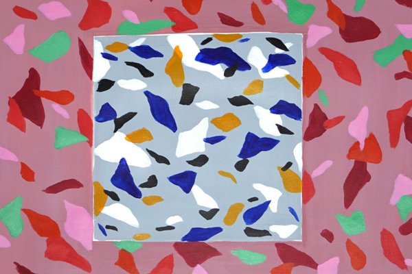 Natalia Roman, Gray Tile Over Strawberry Field, 2022, Acrylic on Watercolor Paper-RWC-1186880