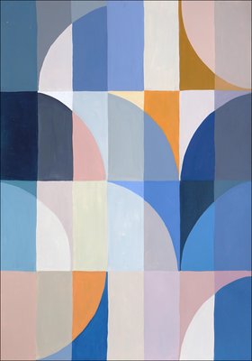 Natalia Roman, Mediterranean Winter Lights, Blue and Yellow Geometric Bauhaus Landscape, 2024, Paper-RWC-2020907