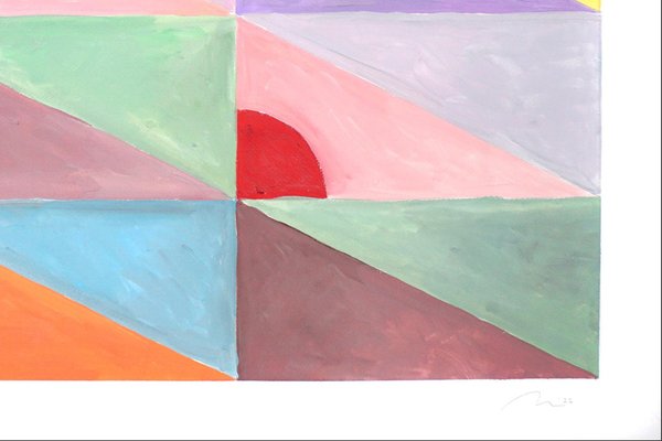 Natalia Roman, Pastel Diagonal Tiled Floor Composition with Pink, Yellow and Red Triangles, 2022, Acrylic on Watercolor Paper-RWC-1355502