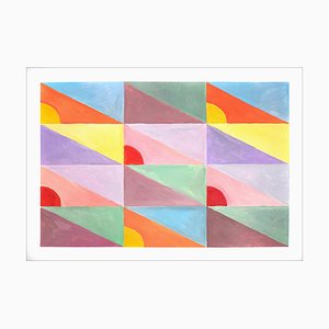 Natalia Roman, Pastel Diagonal Tiled Floor Composition with Pink, Yellow and Red Triangles, 2022, Acrylic on Watercolor Paper-RWC-1355502