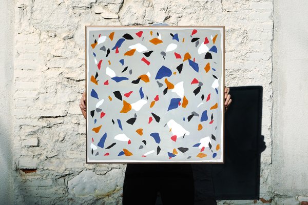 Natalia Roman, Primary Colors on Gray Terrazzo, 2022, Acrylic on Watercolor Paper-RWC-1191692