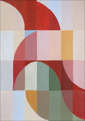 Natalia Roman, Red Bauhaus Origami Bird, Abstract Geometric Grid, 2024, Acrylic & Paper-RWC-2020908