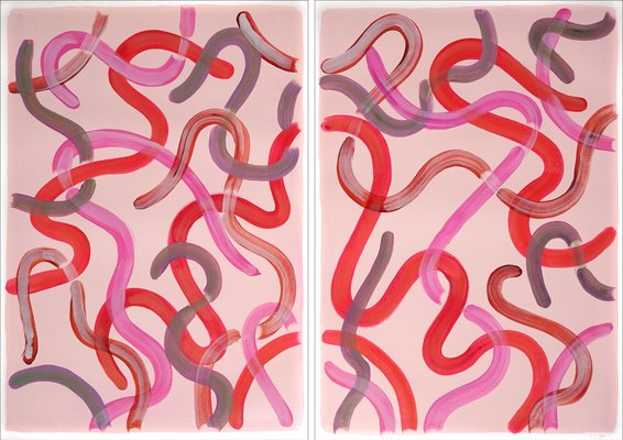 Natalia Roman, Red Lipstick Curves Diptych, 2022, Acrylic on Watercolor Paper-RWC-1395335